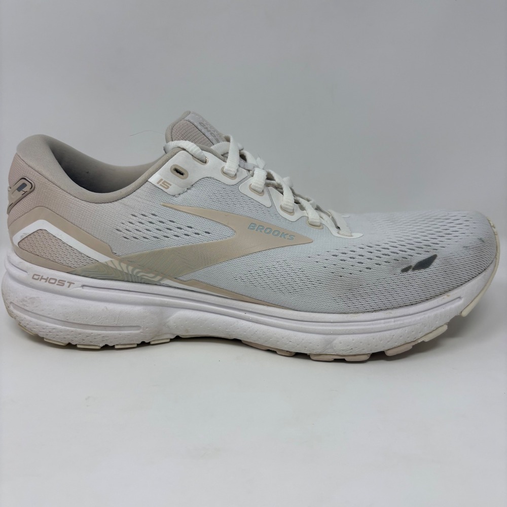 Brooks Ghost 15 Womens Size 9 White Grey Athletic Running Shoes (1203801B189)